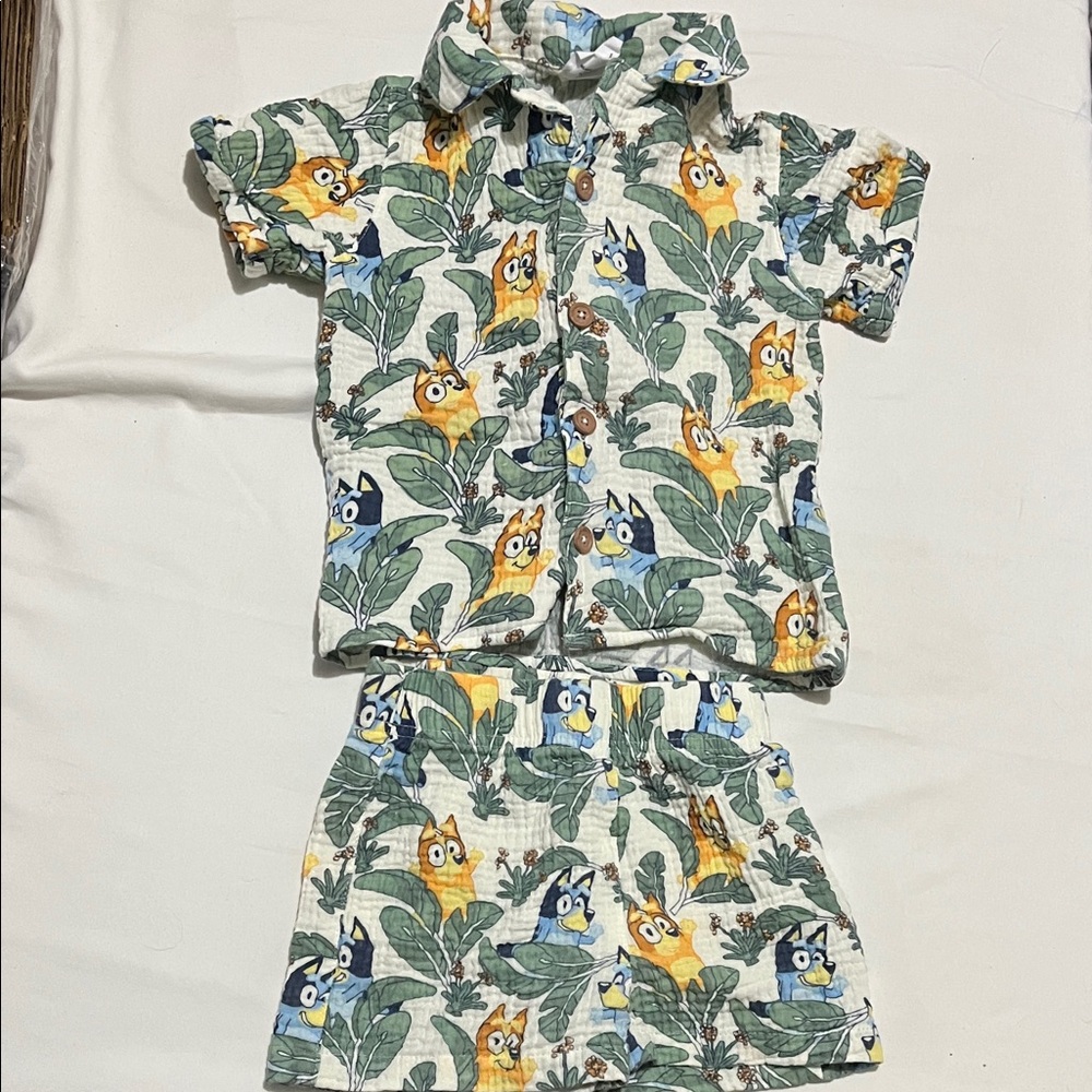 Kids Short Sleeve Matching Set in Green and Yellow